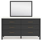 Cadmori Queen Upholstered Bed with Mirrored Dresser, Chest and Nightstand