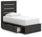 Hollivern Twin Panel Bed with Storage with Mirrored Dresser and Nightstand