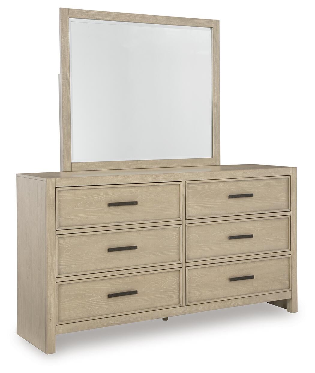 Calmoro California King Bookcase Bed with Mirrored Dresser